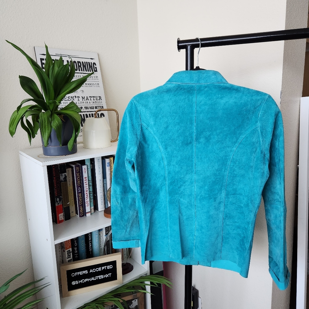 Vintage Express Teal Suede Button Up Shirt - Picture 4 of 5